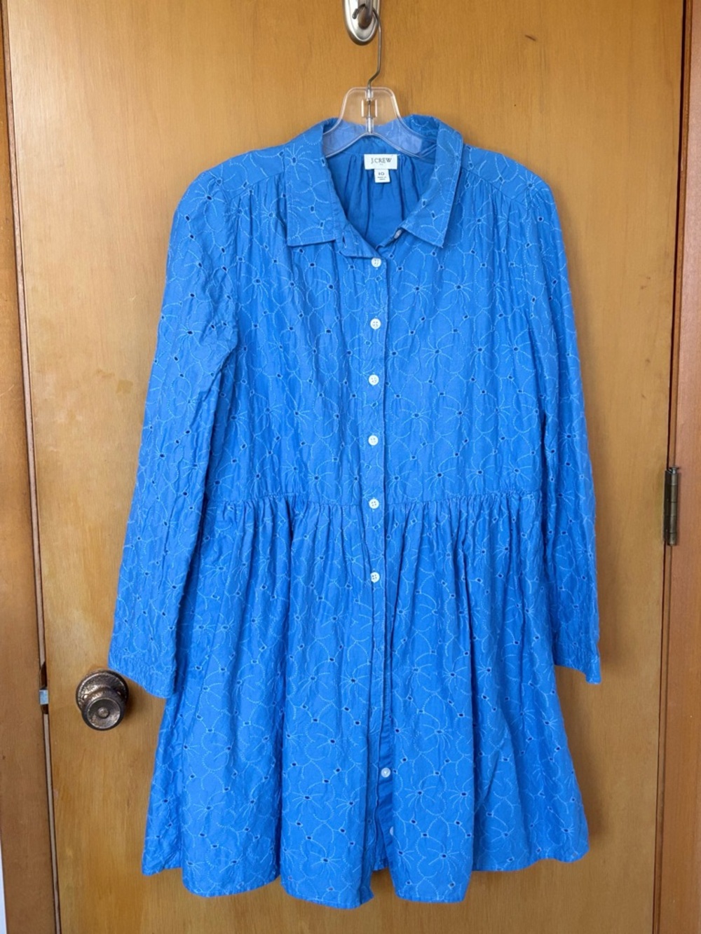 J. Crew Factory Women's Blue Eyelet Button-Front Dress